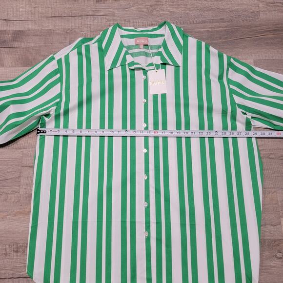 NWT Show Me Your Mumu Womens Plus Size 2X Berman Button Up Shirt Green Striped - Picture 9 of 10